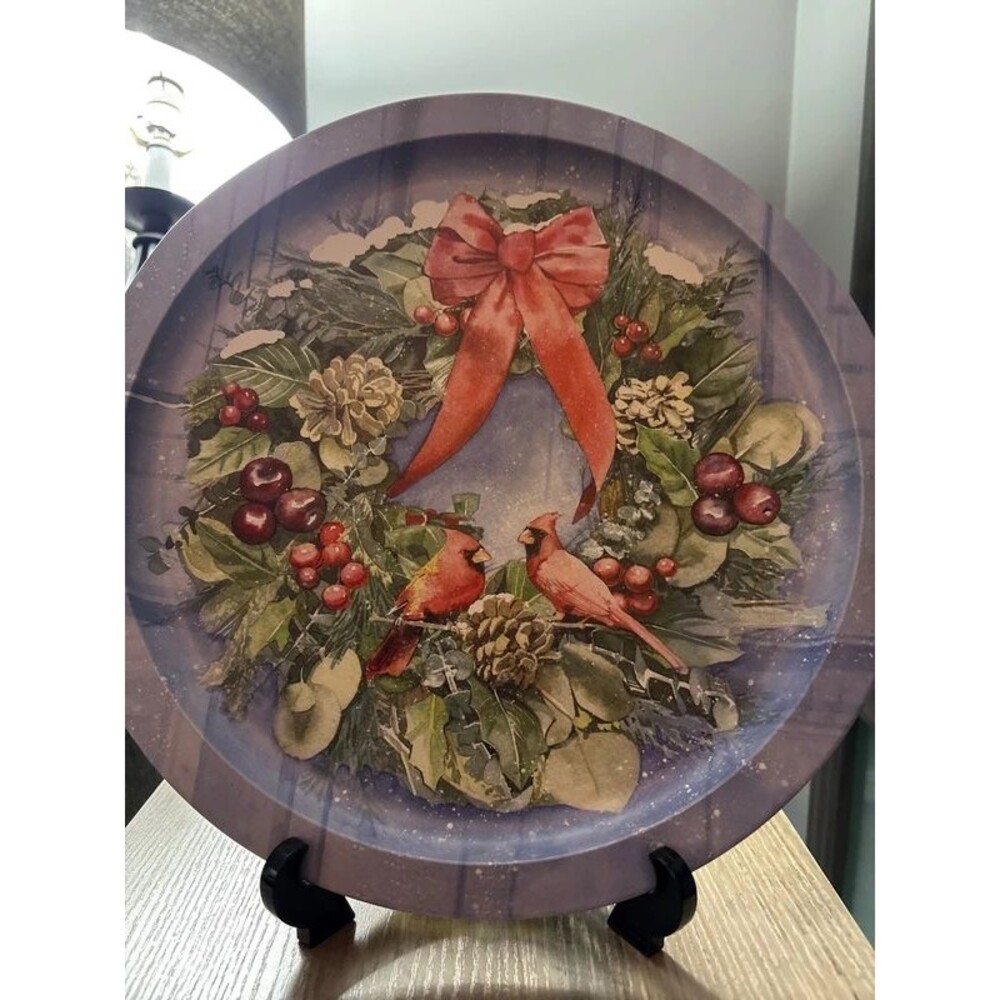 Christmas Tree Shops Holiday Cardinal Wreath Serving Platter Winter Bow